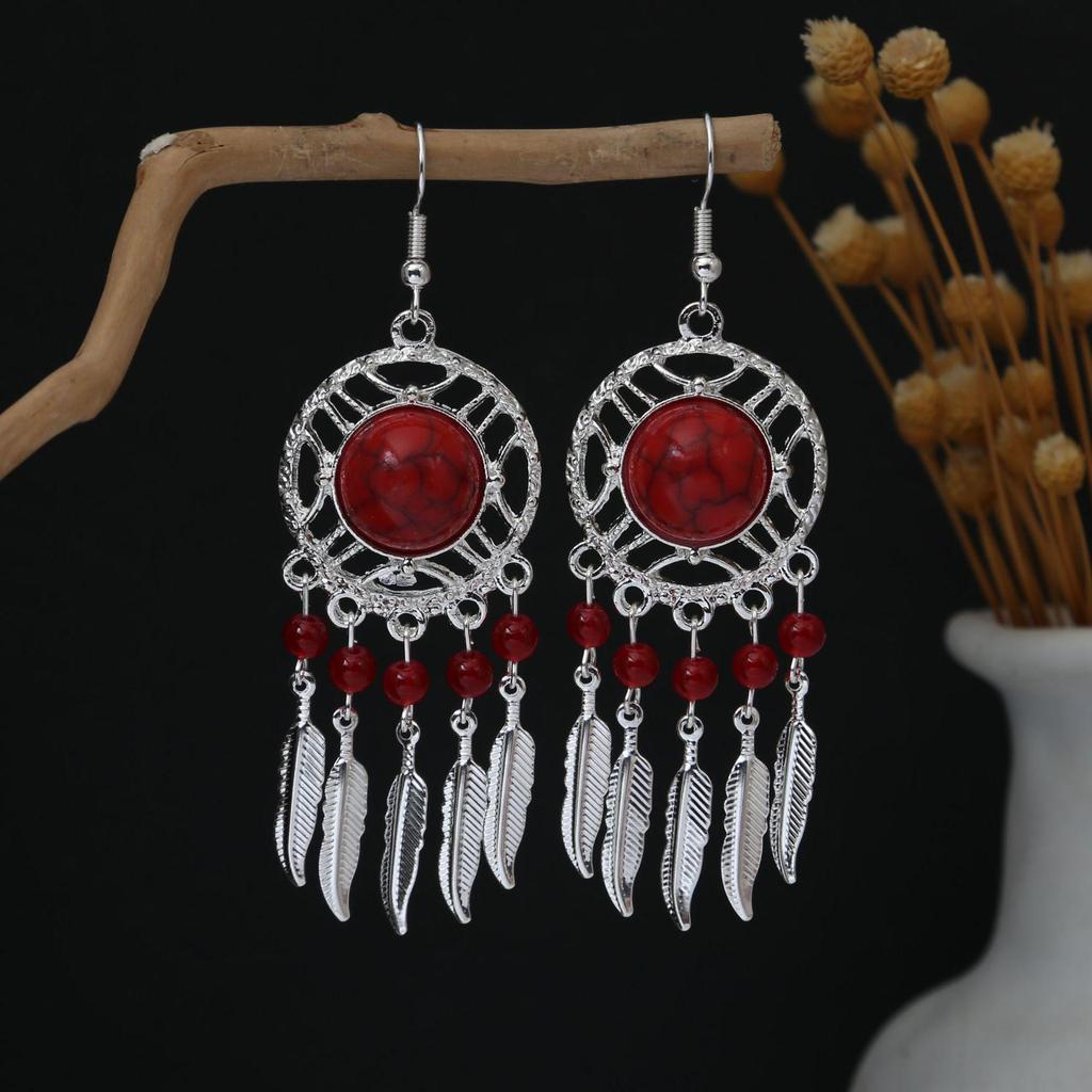 Personalized Bohemian Miao Silver Geometric Tassel Earrings