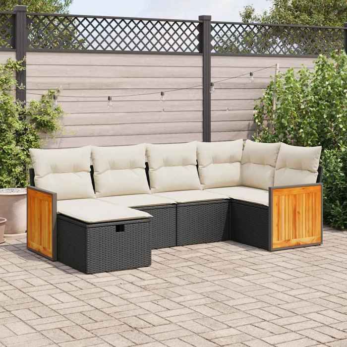 VidaXL Salon de jardin 6 pcs avec coussins noir résine tressée 3326025