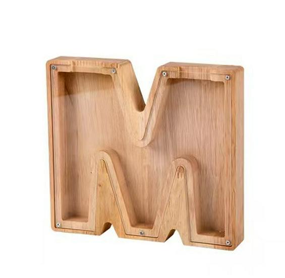 Wooden & Acrylic Money Box: Transparent 26-Letter Savings Bank for Kids