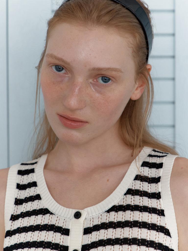 Elssibeui Linen Stripe Sleeveless Knit_Black