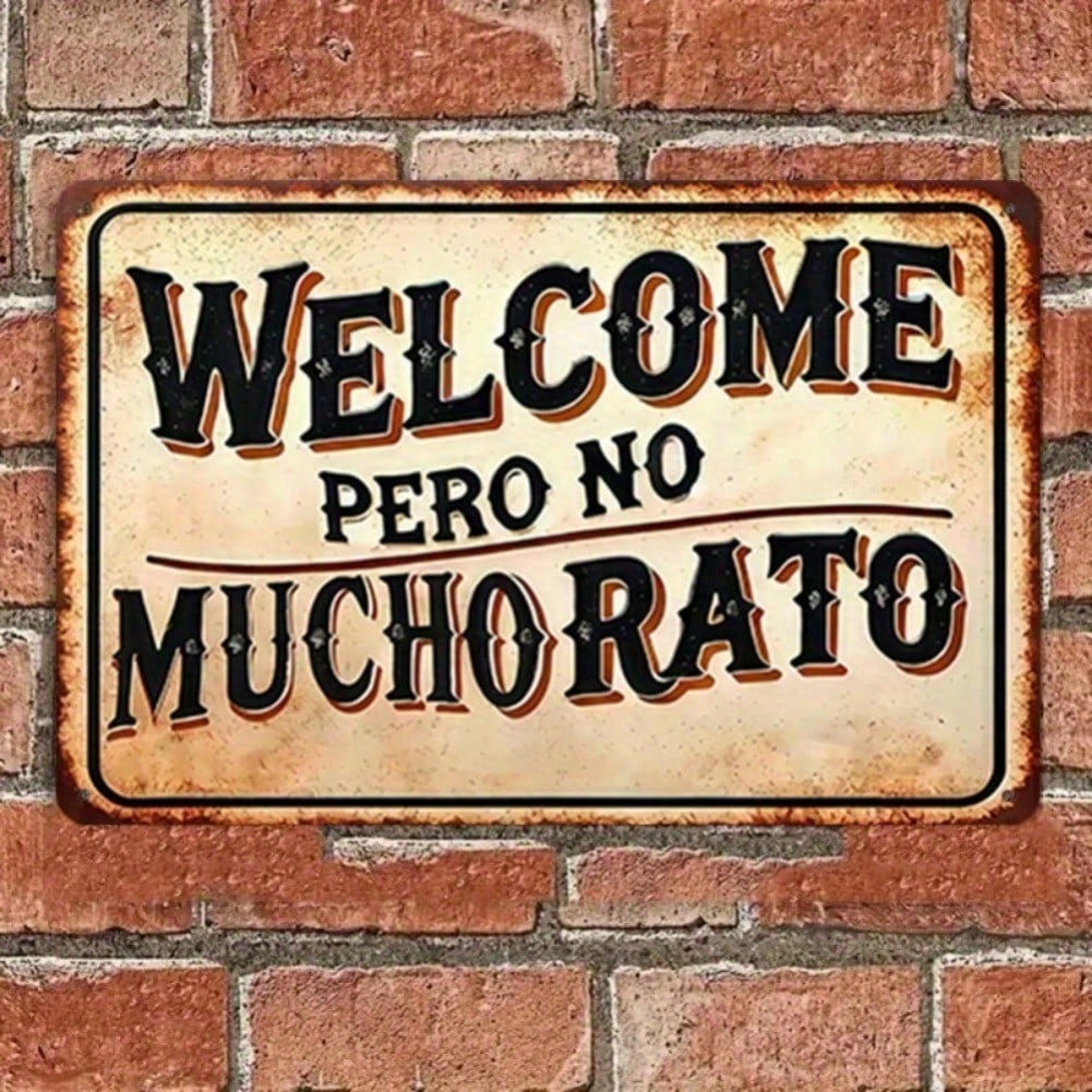 Spanish Welcome Tin Sign Funny Quote Vintage Metal Wall Decor Rustic Home Art