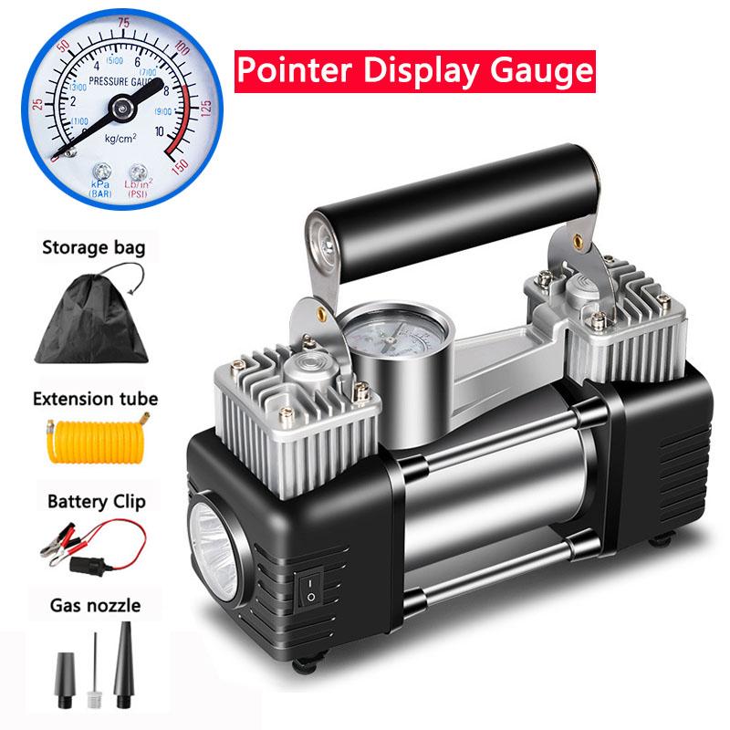 

300 Вт 150 фунтов на кв. дюйм портативный двухцилиндровый воздушный компрессор для накачивания шин со светодиодным фонариком 12 В сверхмощный насос для накачивания шин