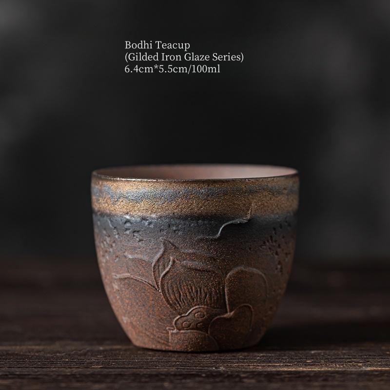 

100ml Retro Rough Pottery Old Rock Mud Bodhi Lotus Tea Cup Ceramic Personal Tea Cup Gilded Iron Glazed Tea Cup Tea Ceremony 200ml