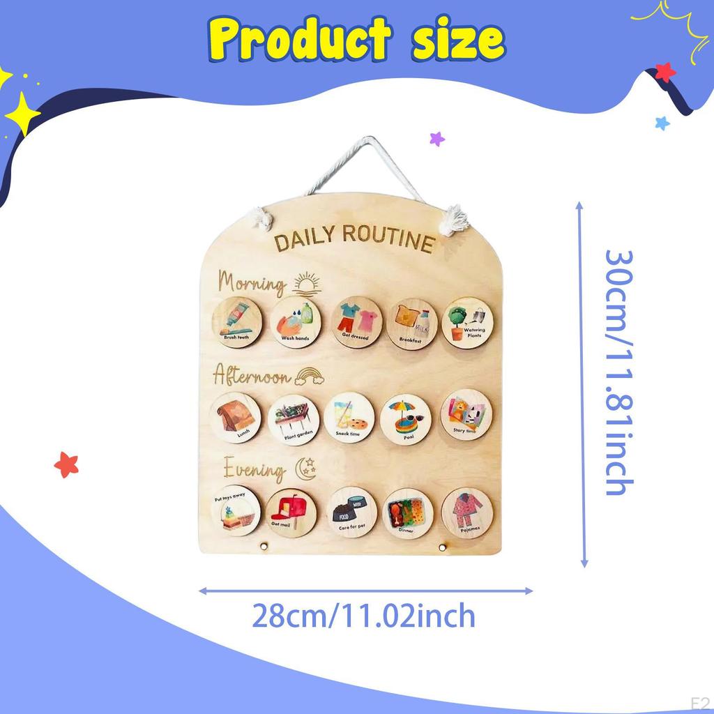 Daily Routine Chart for Kids, Wooden Chore Visual Perception, Schedule