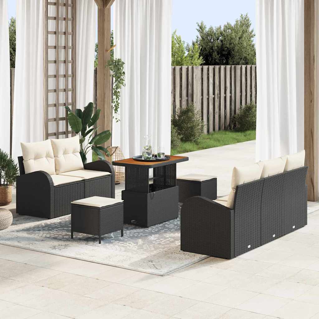 Garden Sofa Set with Cushions 8 pcs Black Poly Rattan