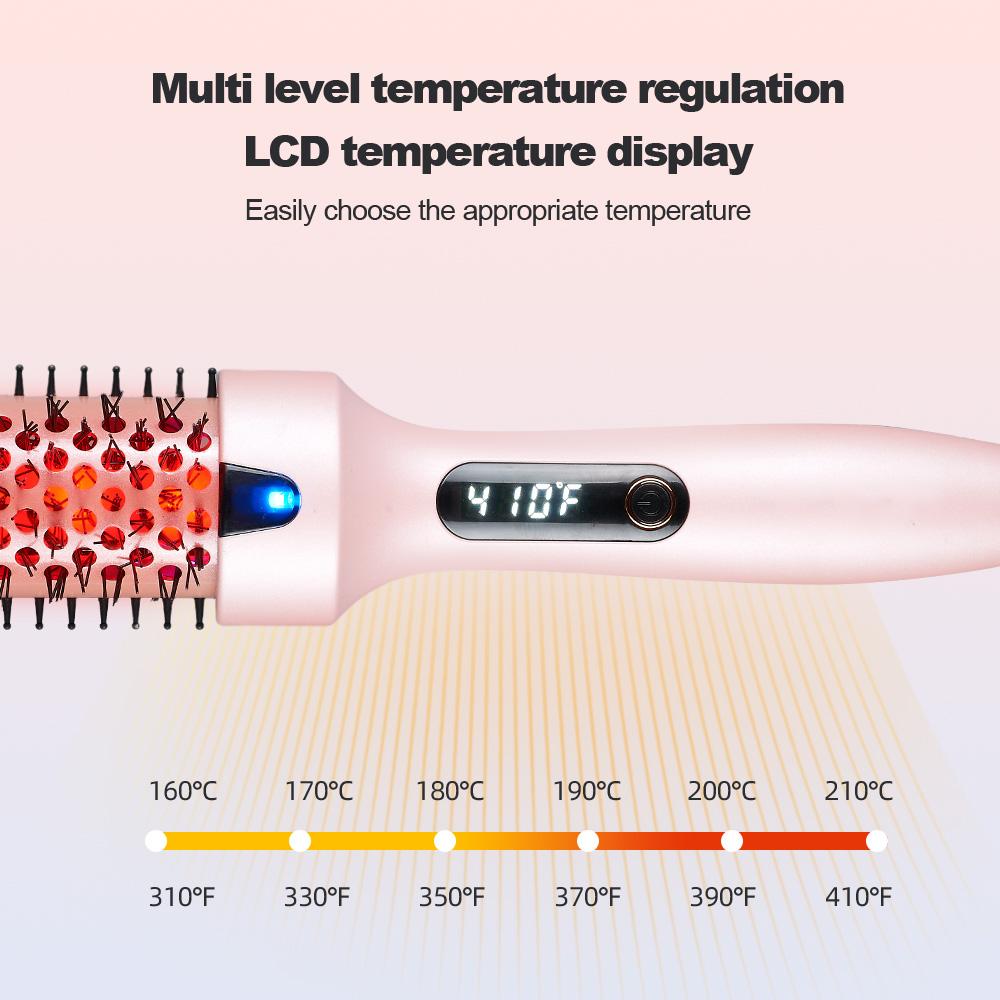 Infrared Thermal Brush, Dual Voltage Negative Ions Heated Round Brush, Straightener & Curling Iron 2 in 1