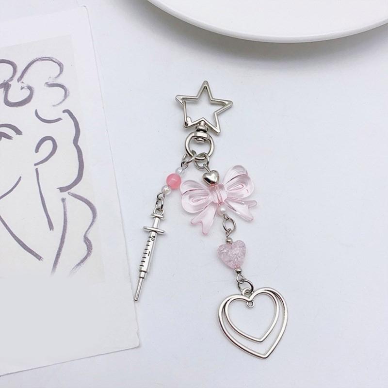 Star Heart Bowknot Pendant Phone Charm Hangings Rope Sweet Phone Chain Strap Bag Decoration Lanyard Keychain Accessory