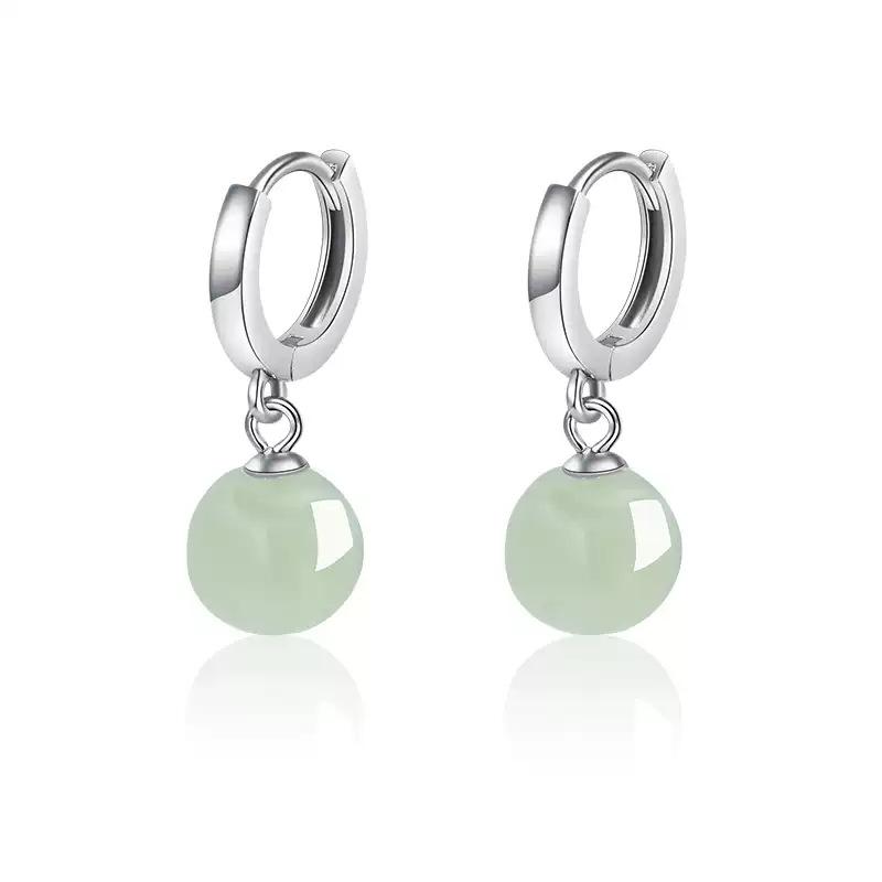 Flat Jade Ear Buckle Earrings Women's Simple High-end Temperament Autumn Winter Style Elegant Classic Accessories Casual Daily Jewelry