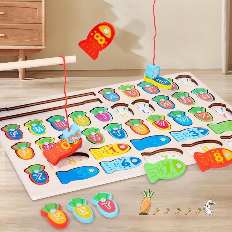 Children'S Early Education Puzzle Color Alphanumeric Cognitive Pairing Fishing Wooden Desktop Interactive Game