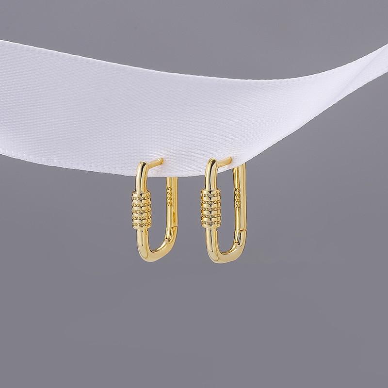 925 Sterling Silver Geometric Oval Hoop Earrings Female Golden French Earrings