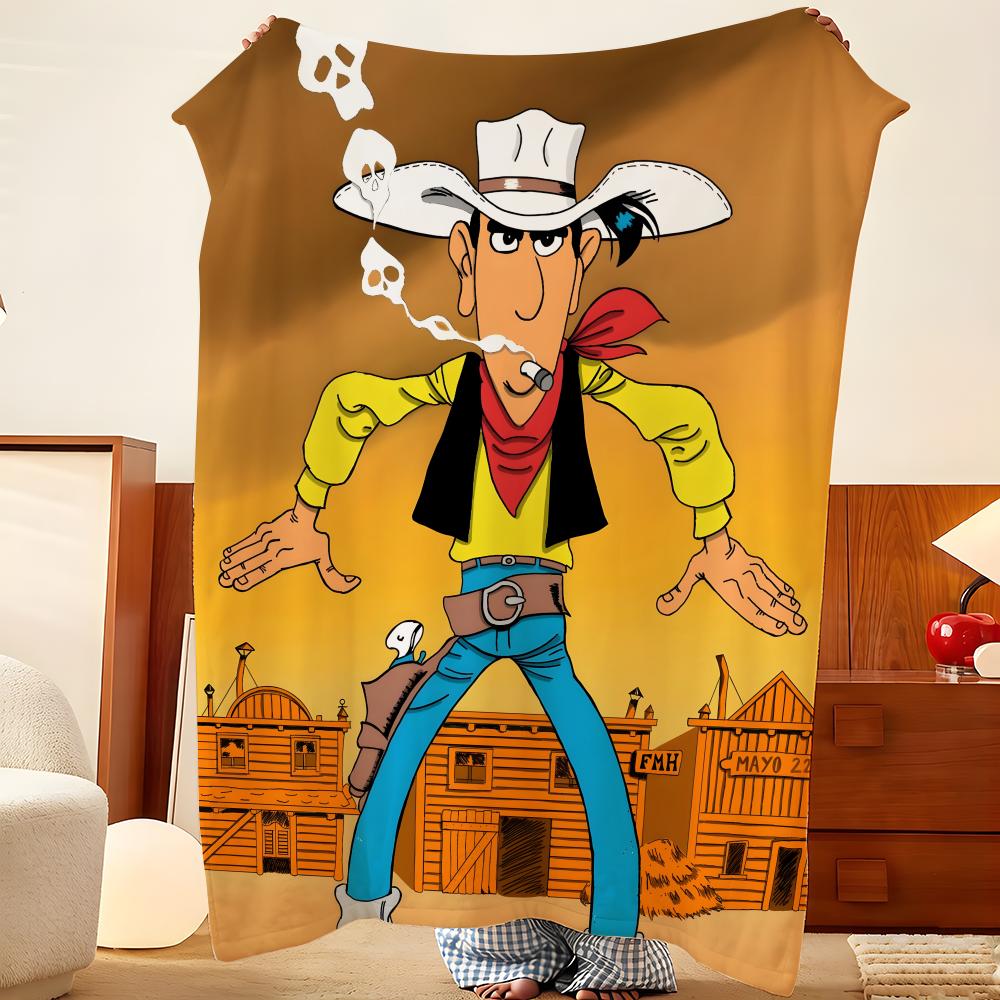 Cartoon L-Lucky L-Luke Throw Flannel Throw Blanket, Lightweight Cozy, Durable Washable Cute Cool