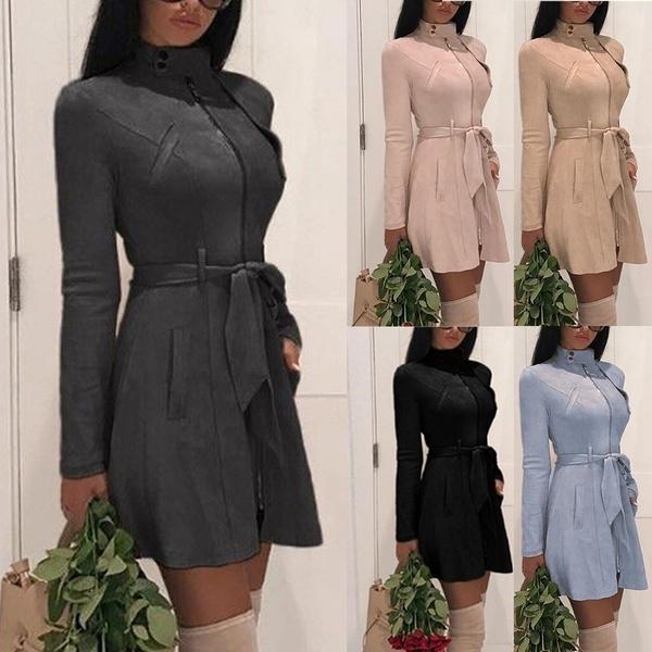 Fashion Women Solid Color Zipper 