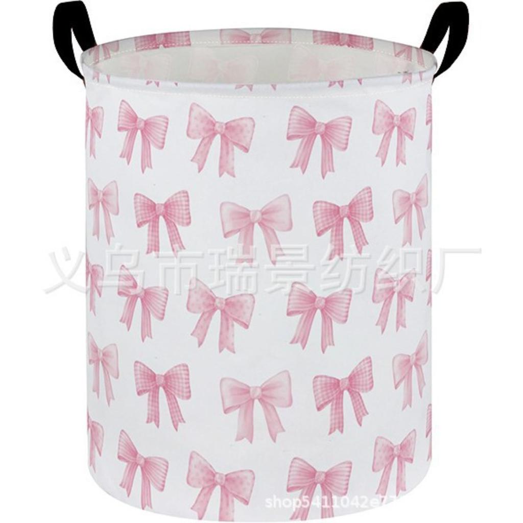 Girls Laundry Hamper Basket, Pink Bowknots