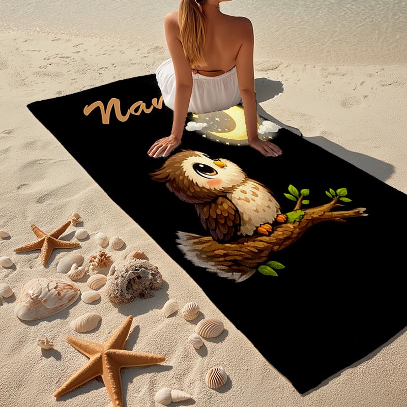 Custom Name Ultra-Soft Beach Towel with Owl Theme,Ideal for Pool - Camping, Diving - Perfect Travel Essential, Vibrant Beach Towel.