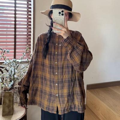Casual Checkered Shirt Spring Autumn Casual Fashion Loose Blouse Tops
