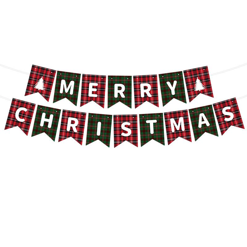 Cross-border Christmas Letter Flag Banner Paper Christmas Latte Flower Flag Hanging Flag Atmosphere Decoration Party Decorations
