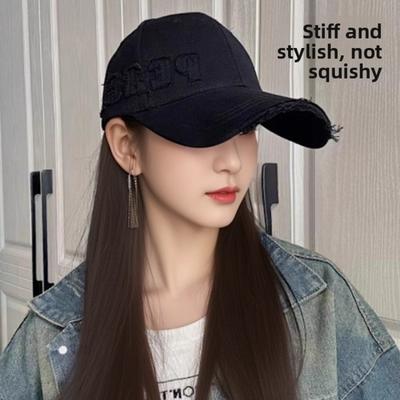 Retro Ripped Hard Top Baseball Cap Female Face Small Spring and Autumn Outdoor Sunshade Big Head Circumference Peaked Cap Mickey