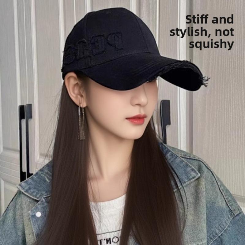 

Retro Ripped Hard Top Baseball Cap Female Face Small Spring and Autumn Outdoor Sunshade Big Head Circumference Peaked Cap Mickey чорний