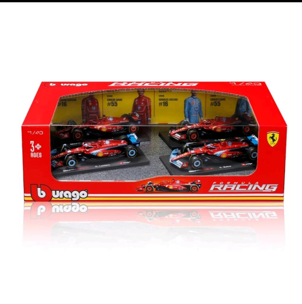 Bburago 1:Ensemble de 43 Modèles de Voitures de Course Ferrari F1 Diecast - 4 Pièces Voitures de Course de Collection Jouet Cadeaux de Noël Anniversaire pour Fans de F1 Décoration de Bureau