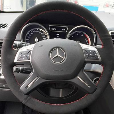 Pro Mercedes Benz C180 C200 C260 E200 E260 ML320 ML360 ML400 Ručně šitý protiskluzový kožený semišový potah na volant auta