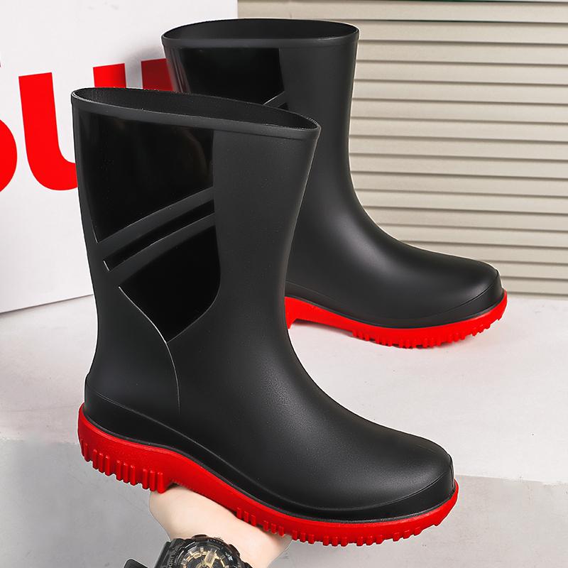 Men's Rain Boots Long Cotton Removable Fishing Kitchen Work Car Wash Waterproof Boots Non-slip Rubber Shoes Men's Water Shoes