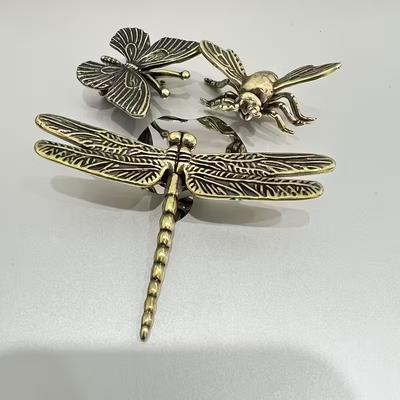 3 Stück Insektenfigur Handbemalt-ähnlich Antikmessing Libelle Biene Schmetterling Dekor Heimdekoration Langlebig Mikrolandschaft Akzent