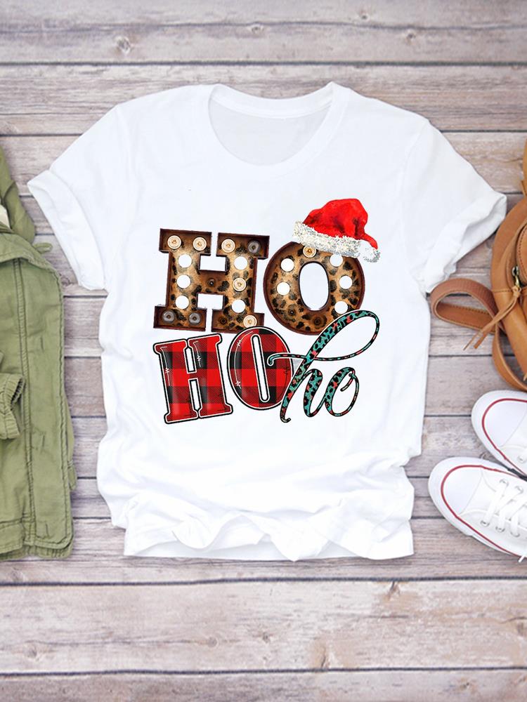 Printed Lady Clothing Fashion Christmas Women Plaid Truck Tree Trend 90s Short Sleeve TShirts New Year Graphic T Top Tee
