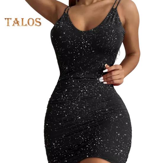 

Женское платье-футляр облегающее мини-платье с перекрестными бретелями и бабочкой на спине, плиссированное, с V-образным вырезом, без рукавов, блестящее короткое платье для выпускного вечера в клубе M чёрный