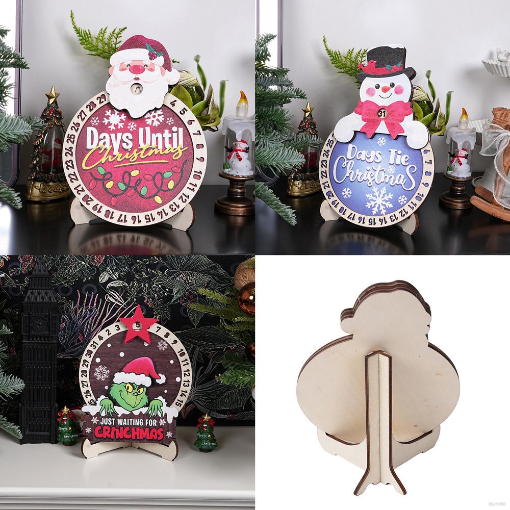 Christmas Decorations Countdown Calendar Desktop Wooden Decoration Santa Claus Countdown Calendar for Home Office Decoration