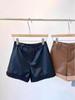 Petite Patchwork High Waist Leather Hot Pants with Furry Design for Autumn/Winter