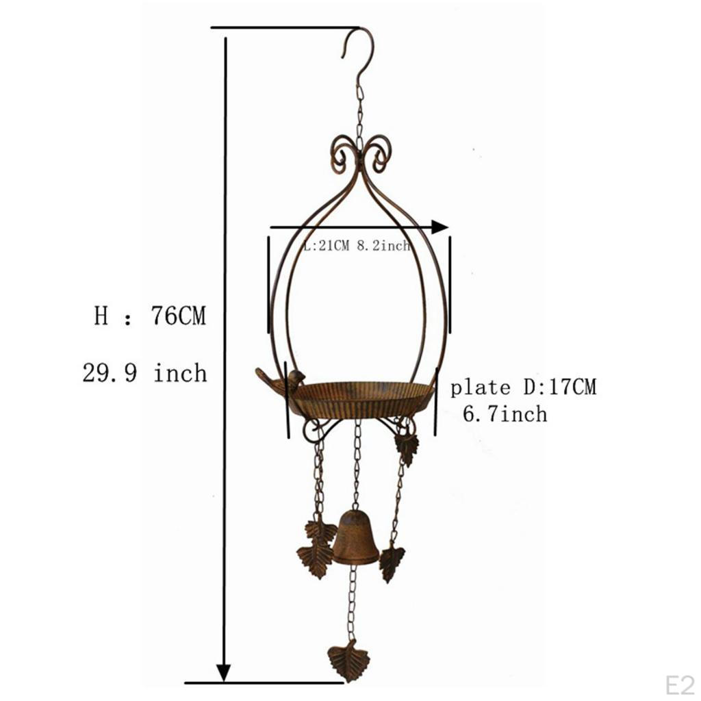 Hanging Bird Feeder Tray with Wind Chime Cage Accessories,Food Dispenser Iron Birdbath for