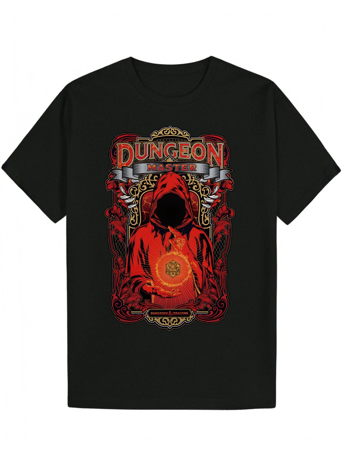 Black T-shirt with Dungeons & Dragons Graphic Print - Round Neck L