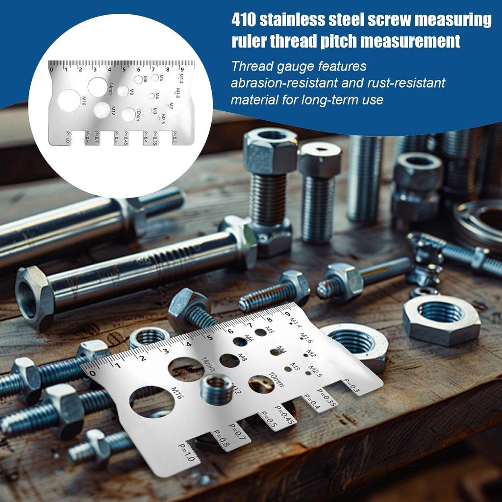 410 Stainless Steel Thread Gauge Screw Measuring Ruler Multifunctional Easy-to-Read Thread Gauge Ruler For Home Industry Repair