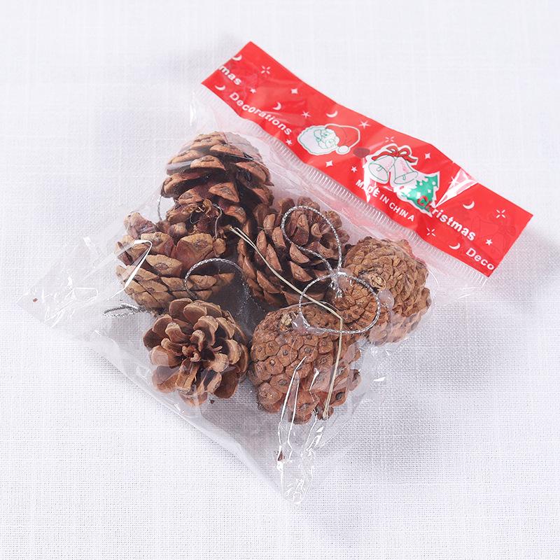 Natural Wooden Pine Cone Christmas Tree Ornaments, Set of 6, 4cm