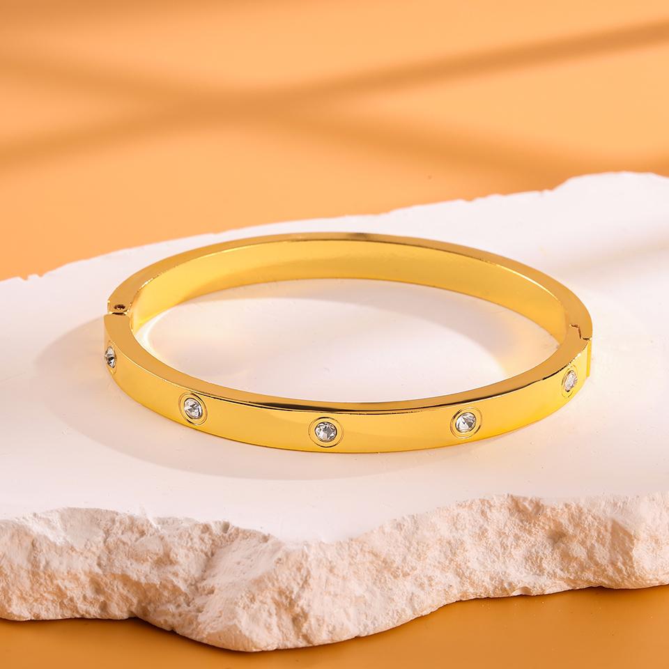 Minimalist Paslanmaz Çelik Bileklik Yuvarlak Zirkon Kakmalı Moda Takı Aksesuarı Gümüş veya Altın Günlük Kullanım Hediyeler İçin