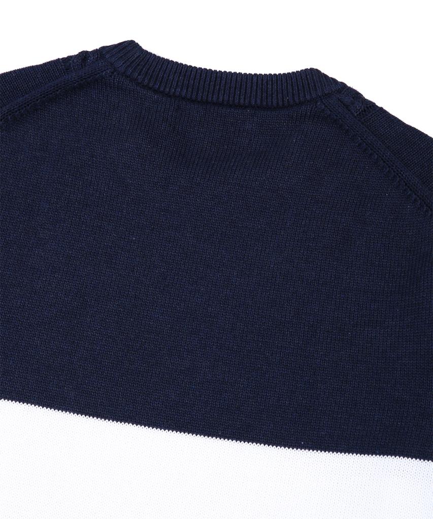 BROOKS BROTHERS Cotton Color Block Crew Neck Cable Sweater (Navy) (Bbwrmm8196Qes)