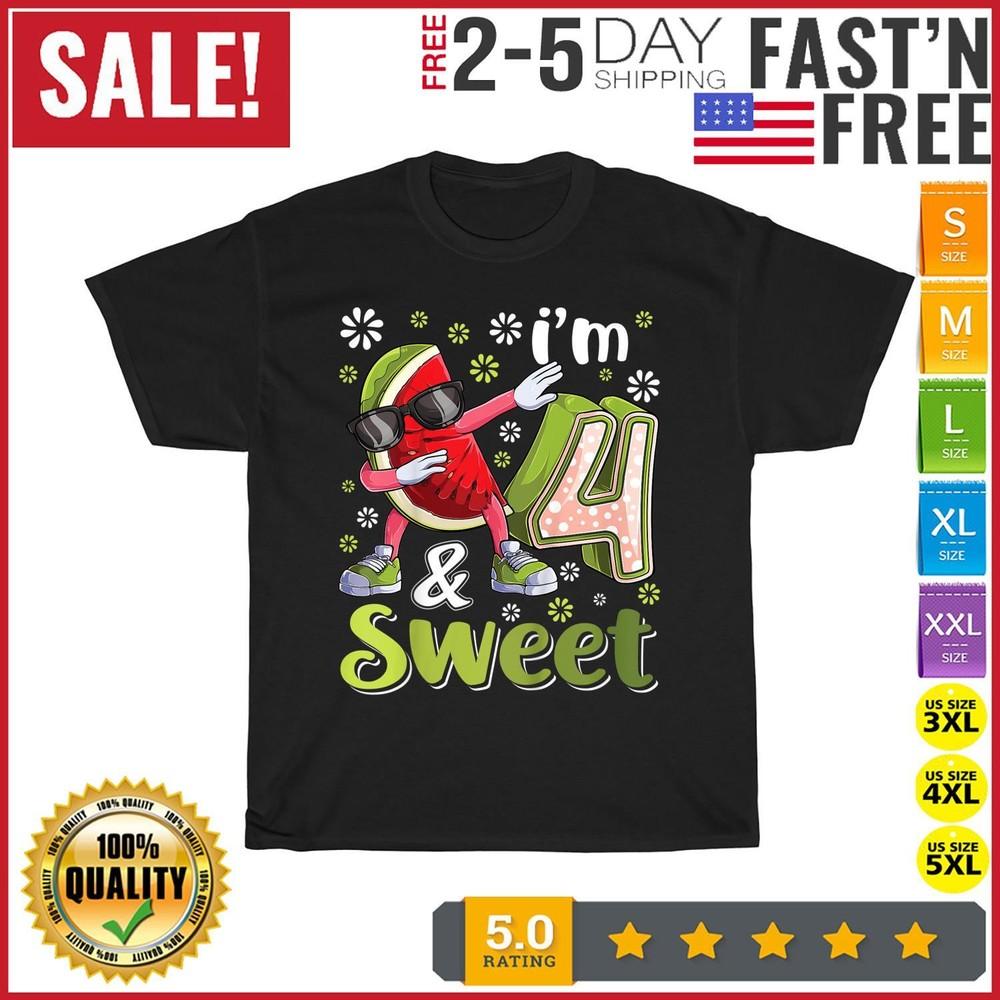 

Kids 4 year old Watermelon Birthday Girl Sweet Fruit 4th B-day T Shirt Men Women M