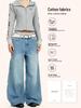 Yongfang Unisex Casual Blue Jeans: Versatile Loose Light Wash Straight-Leg Pants