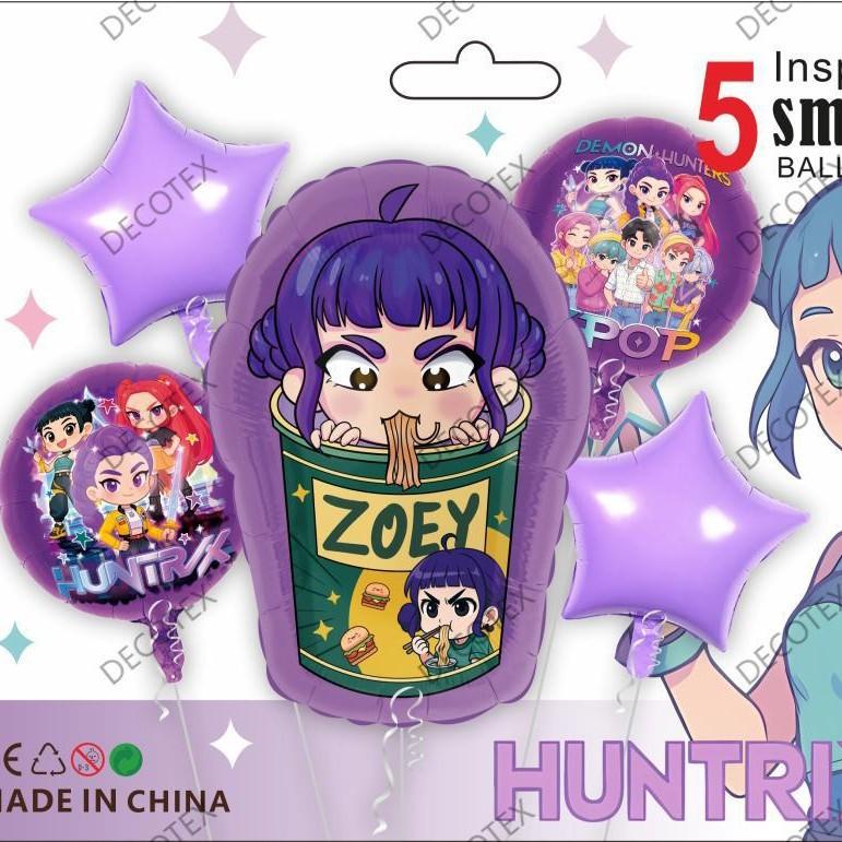 HUNTRXX Balloons 18 Inch, 5PCS Anime Character Party Decorations, MIRA ZOEY RUMI for Birthday Festival Decoration, Cartoon Theme Balloon Set