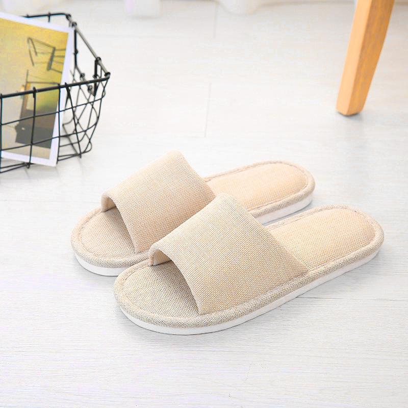 Comfy Linen Slides Striped Open Toe Flat Summer Shoes Indoor Outdoor Slippers