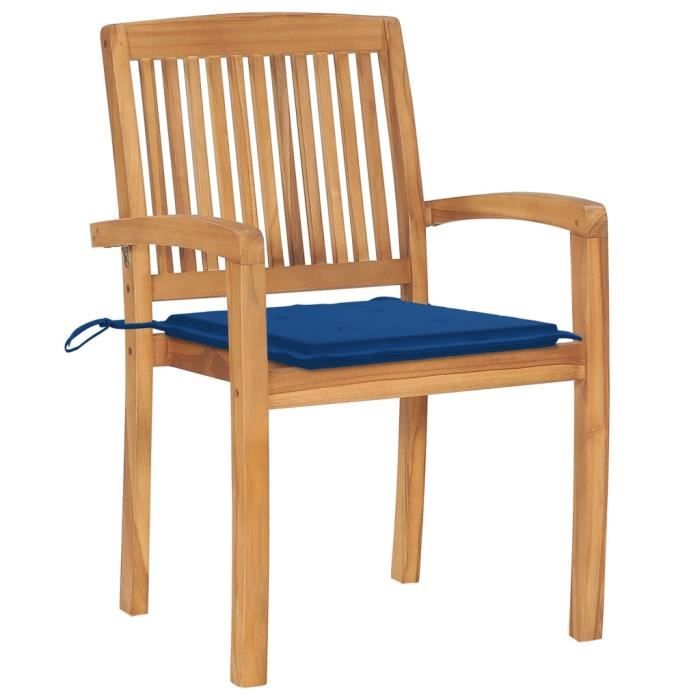 VidaXL Chaises de jardin empilables avec coussins 4 pcs Teck solide
