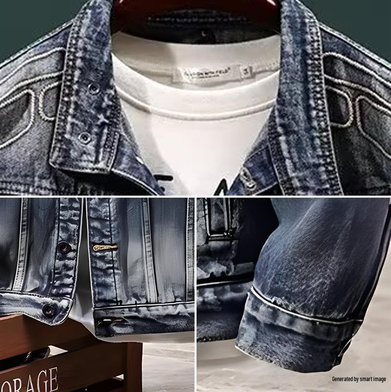 Men's Trendy Retro Embroidered Denim Motorcycle Jacket – Casual Loose-Fit, Versatile Autumn/Winter Style