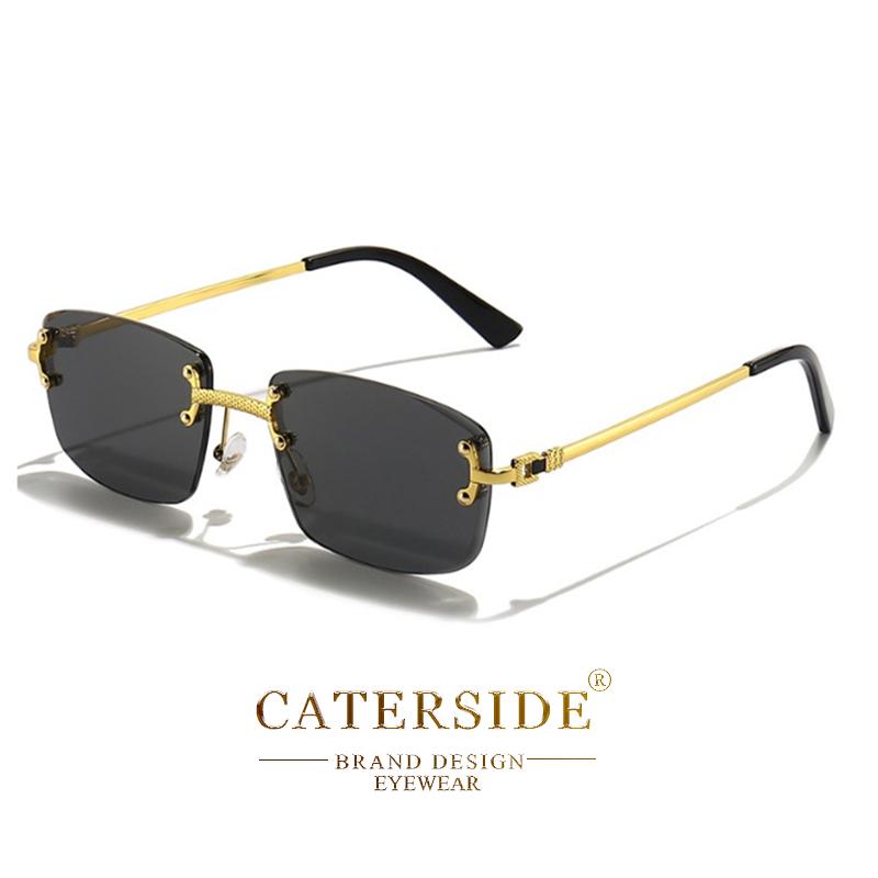 

CATERSIDE Retro Rimless Square Sunglasses Men Women UV400 Small Gradient Sun Glasses For Men Popular High Quality Party Eyewear As Photos Showing