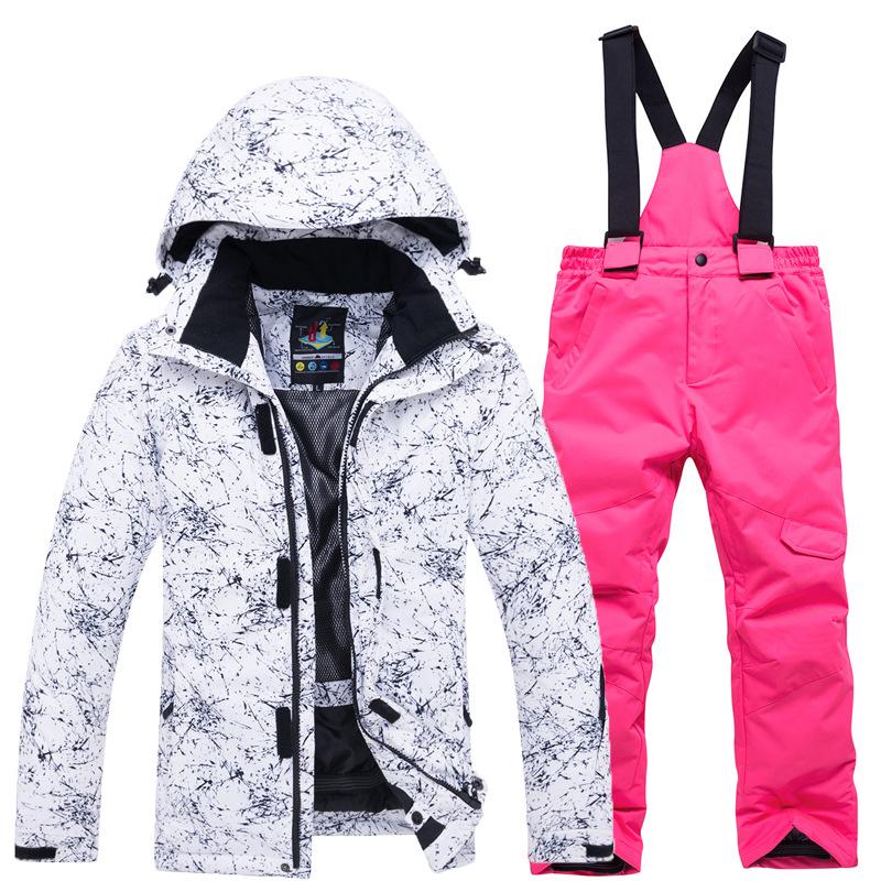 Jungen Mädchen Camouflage Ski Set Winddicht Warm Wasserdicht Outdoor Verdickt Single Board Ski Jacke Hosen