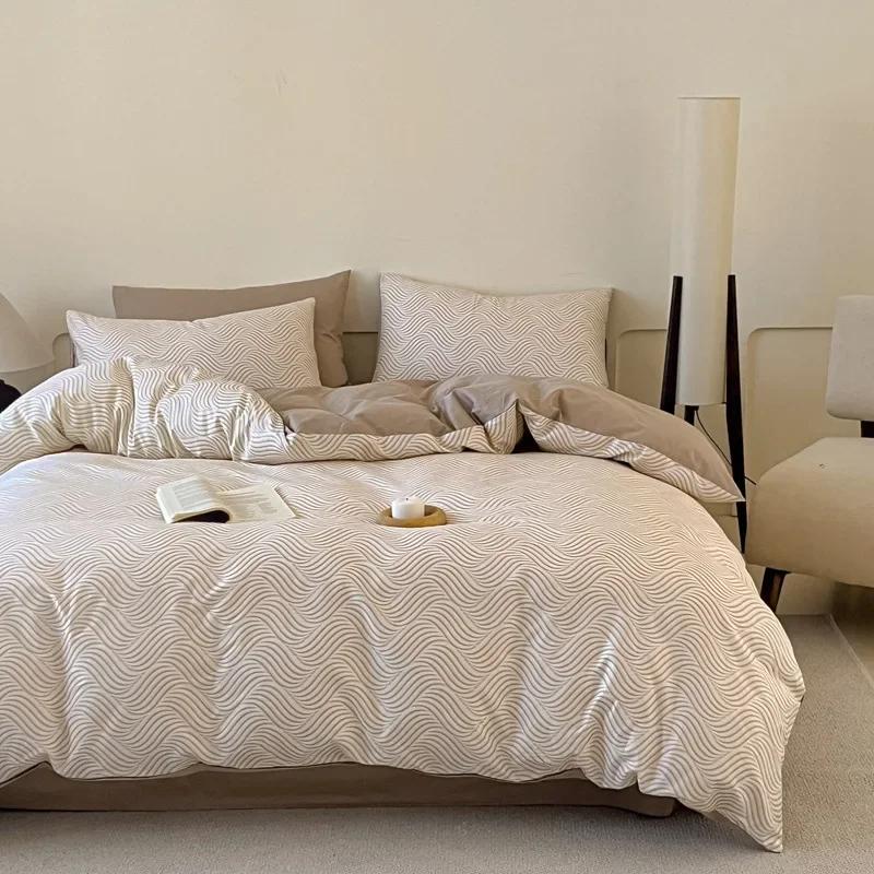 High Quality Grid Printed Flat Sheet Bedding Sets Light Luxury Cotton Soft Quilt Cover Single Double Bed Comfort Set for Adults