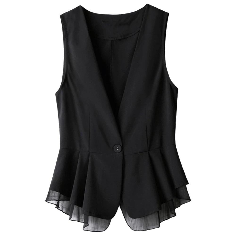 V-neck Short Suit Vest Mesh Ruffle Sleeveless Vest Ins Women Vest Top  Spring M чёрный