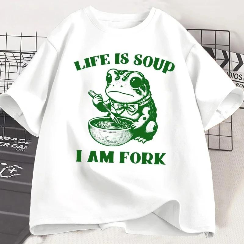 Summer men's Life Is Soup I Am Fork English printed T-shirt. Fun frog Summer short-sleeved camiseta hombre9