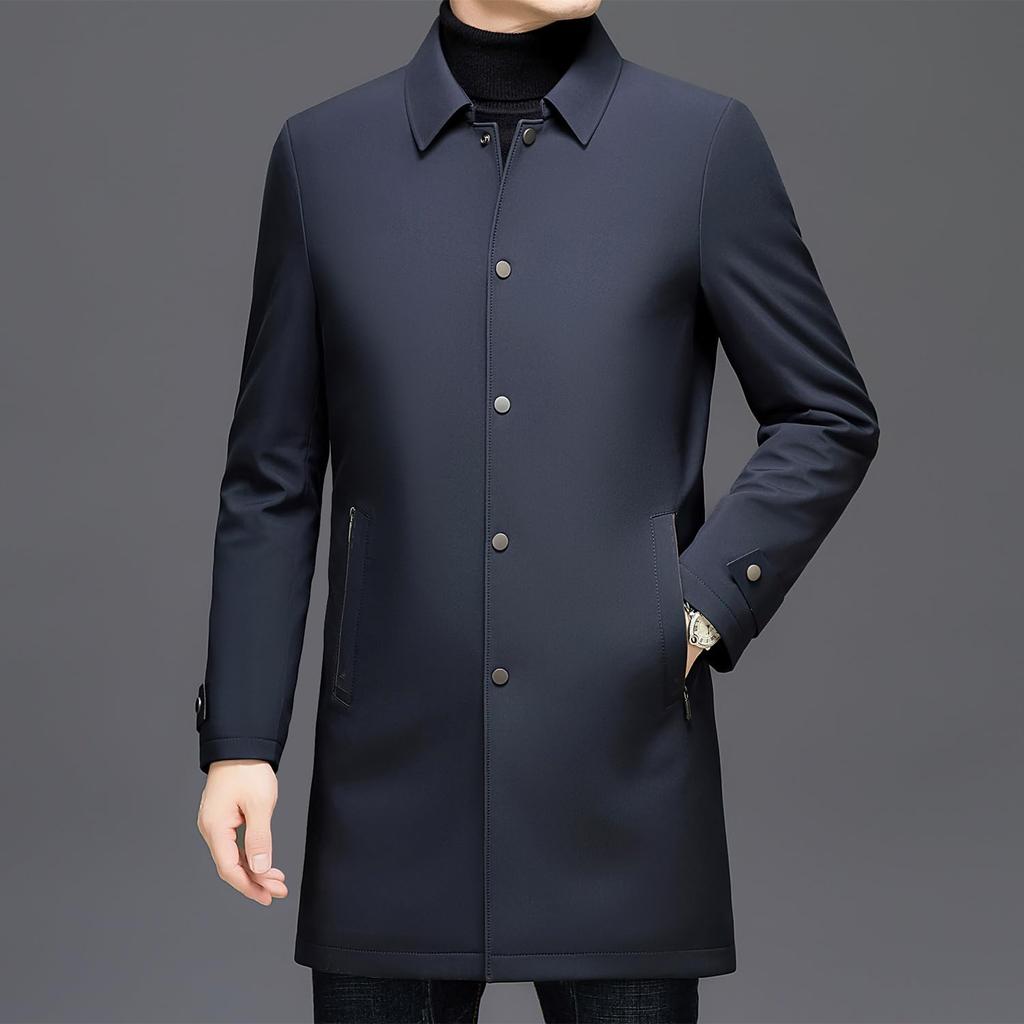 Casaco Longo de Penas Trench Coat de Penas Negócios [FJSSLHXK] Casaco Masculino, Sobretudo, Corta-vento, Roupa Exterior, Outono/Inverno, Azul Marinho, FJPJJF38-NAVY-L