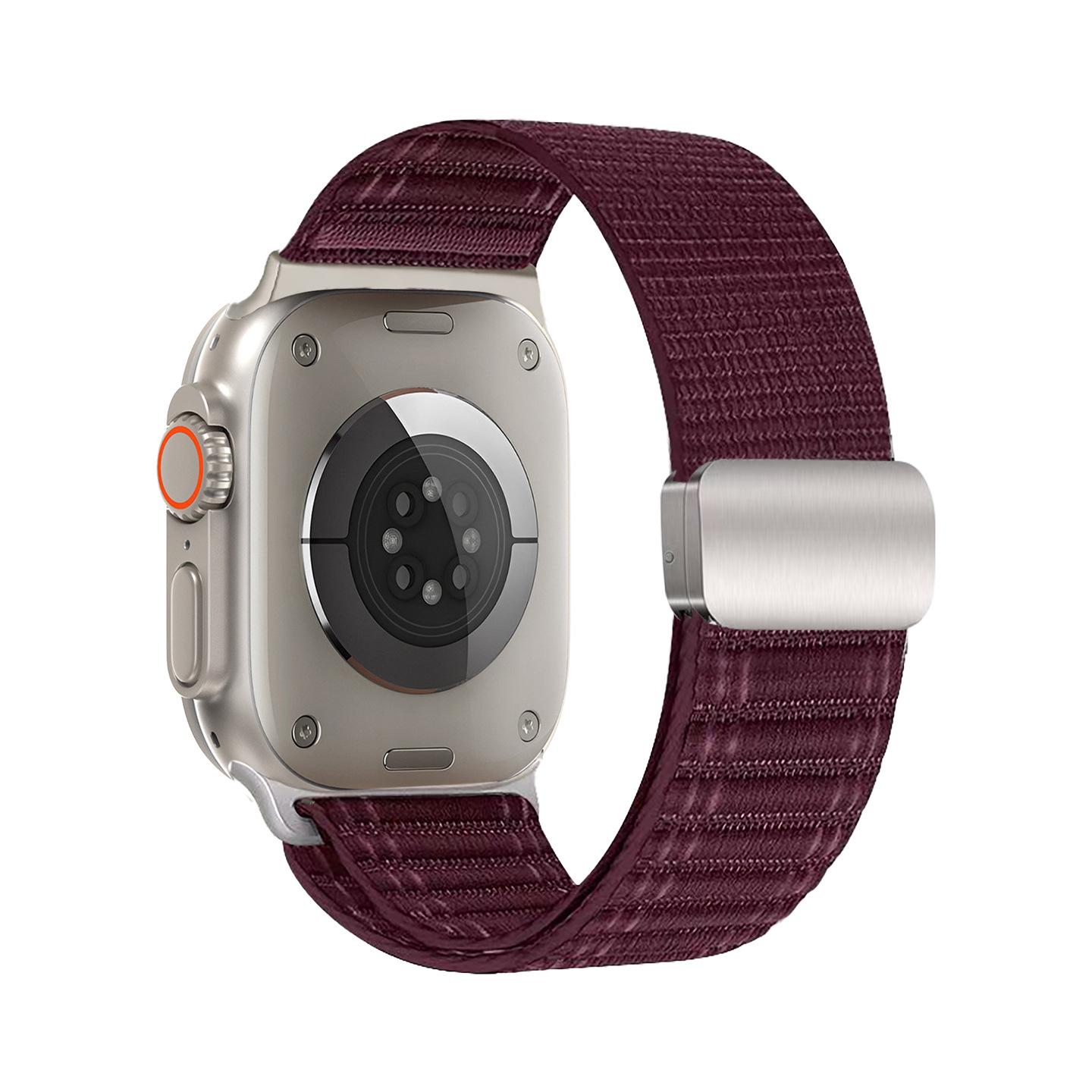 

Magnetic Buckle Nylon Watch Strap for Apple Watch Series, Sporty Loop Design 42/44/45/49 MM Universal бордовий