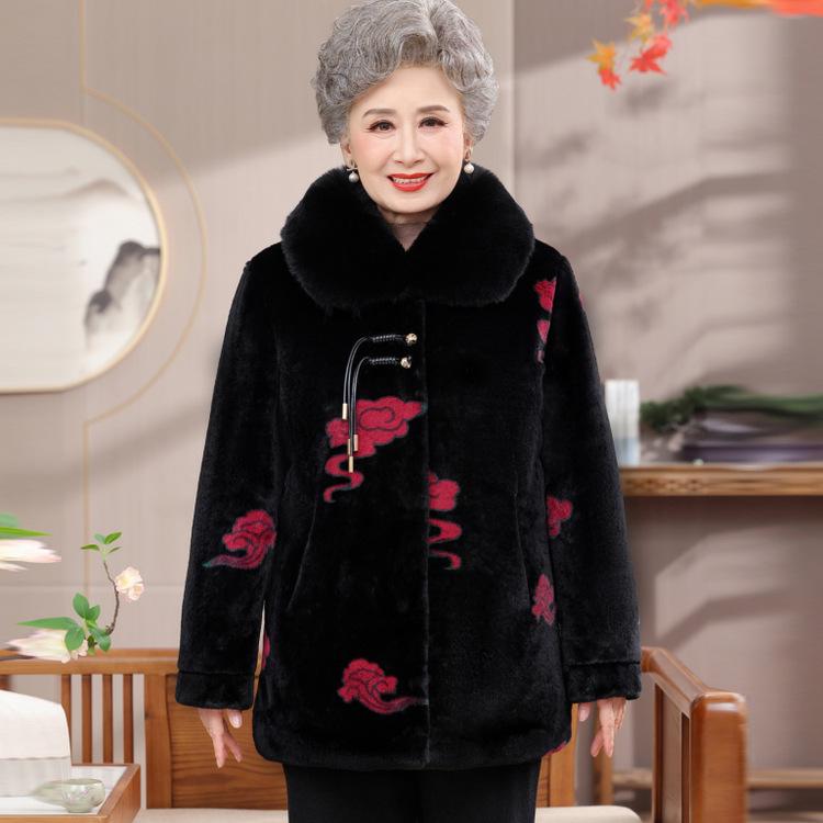 

2025 New Velvet Thickened Jacket for Middle-aged & Elderly Women - Faux Mink, Ideal for Autumn & Winter 4XL красный